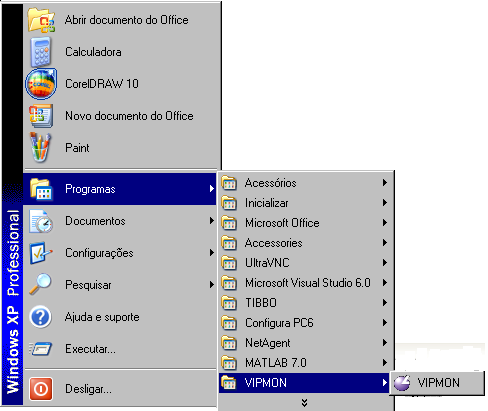 4. INICIANDO O Para iniciar o software siga o seguinte procedimento: Iniciar; Programas; Vipmon. Observe a figura abaixo.