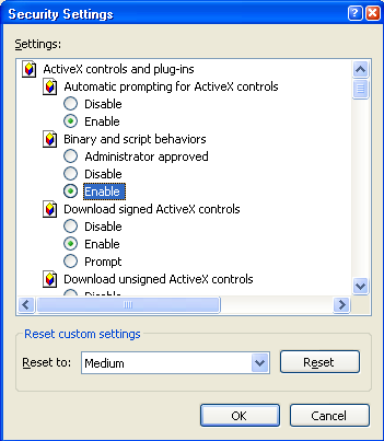 1. Defina s cntrles ActiveX e plug-ins Avis autmátic para cntrles ActiveX. Cntrles de script ActiveX marcads cm segurs para scripting.