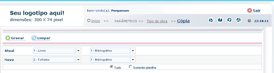 10.5 Cópia Permite fazer a cópia de todos os dados (vínculos, planilha e exemplos) de um tipo de obra para outro ou apenas a planilha de um tipo de obra para outro.