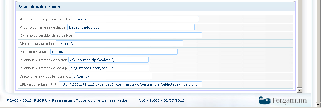 4.4 GERAIS Esta tela permite a configuração geral do sistema, quanto à entrada de