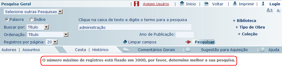 Definição dos campos da tela de parâmetro Geral: E-mail padrão para envio de mensagens pela Internet: Neste campo deve ser informado o e-mail da instituição que irá encaminhar todas as mensagens