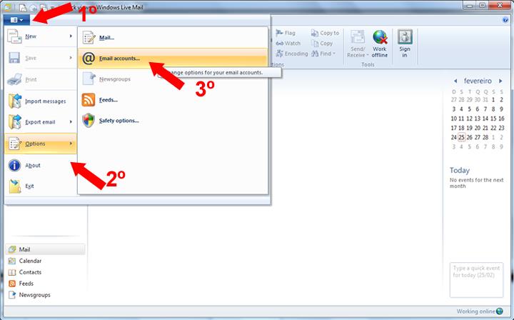 Configuração do email - Windows Live Mail 1.