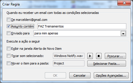 Regras para os e-mails que CHEGAM a sua caixa de entrada O Outlook pode organizar seus e-mails automaticamente: basta criar regras definindo o que você quer fazer com os e-mails!