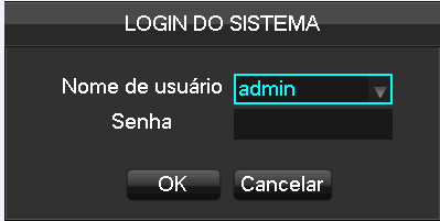 10 2.3 Entrar no menu de sistema Após um arranque normal, prima o botão esquerdo e aparecerá uma caixa de diálogo no ecrã para login. Insira o nome de utilizador e password.