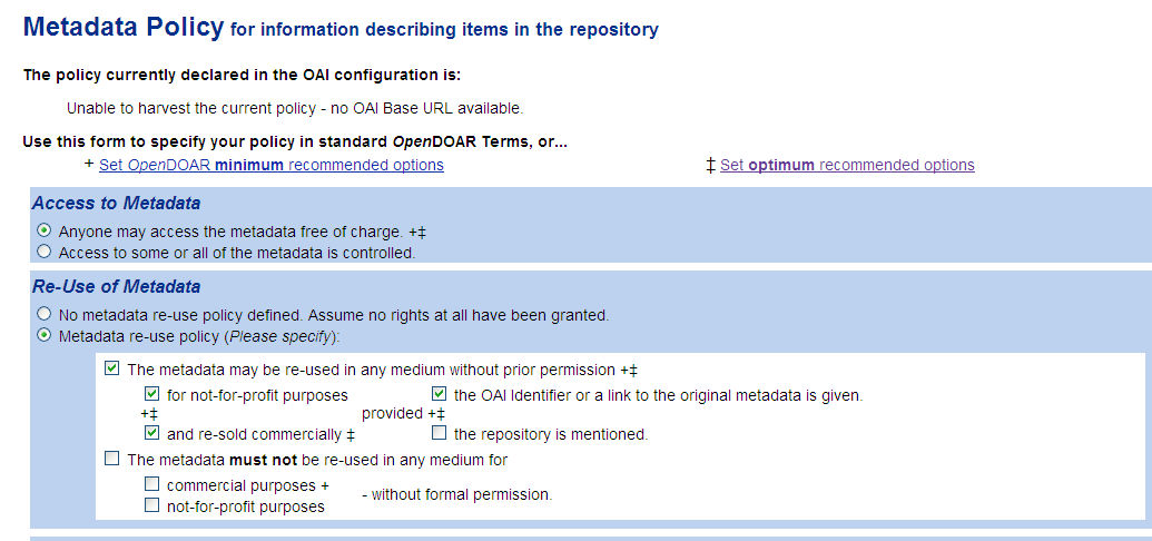 FIGURA 4 Tela da Política de Metadados da Ferramenta OpenDOAR. FONTE: OpenDOAR, 2010.