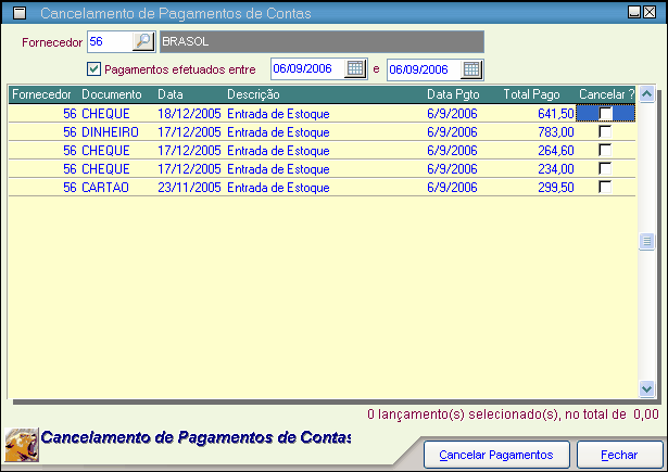 249 Para cancelar o pagamento de alguma conta, marque a opção Cancelar que está no canto direito da tela, clique em