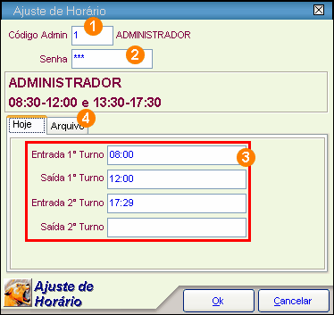 Menus 304 mas será necessário a intervenção do Administrador do Sistema: 1. Código Admin: informe aqui o código do usuário administrador (menu Arquivos/ Usuários do Sistema). 2.