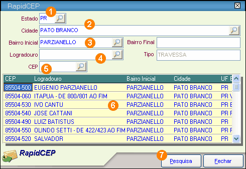 Menus 390 10.34 RapidCEP O RapidCEP serve para você localizar dados de um cliente, usando CEP, Cidade, Estado ou Endereço.