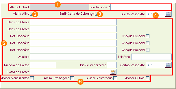 85 1. Caso você precise ser avisado sobre algo na hora de efetuar uma venda ou consulta para esse cliente, digite a mensagem em um desses campos. Você pode ter duas mensagens para cada cliente.