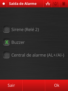 Escolha qual zona de alarme você deseja configurar através das setas, defina se a zona estará ativa marcando a caixa de seleção Ativo e defina o tipo do sensor conectado ao equipamento, pressionando