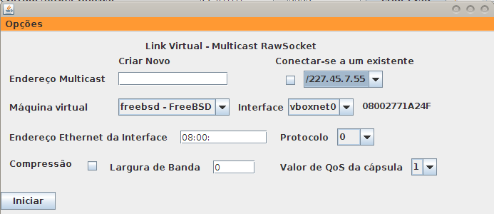 Anexo A - Como utilizar a aplicação Figura 5: Janela de parametrização da comexão RMSM Criação de link multi-ponto utilizando RawSockets A criação do link multi-ponto utilizando RawSockets, possuirá