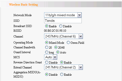 4.1.4 Configuração Básica Wireless Modo de Rede: Selecione um modo a partir do seguinte. O padrão é o modo 11b/g/n.