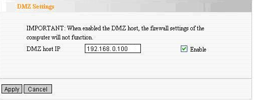 DMZ Host IP Address: o endereço IP do computador que você deseja expor. Ativar: Clique na caixa para habilitar o DMZ. Por exemplo: Coloque o computador no endereço IP de 192.168.0.