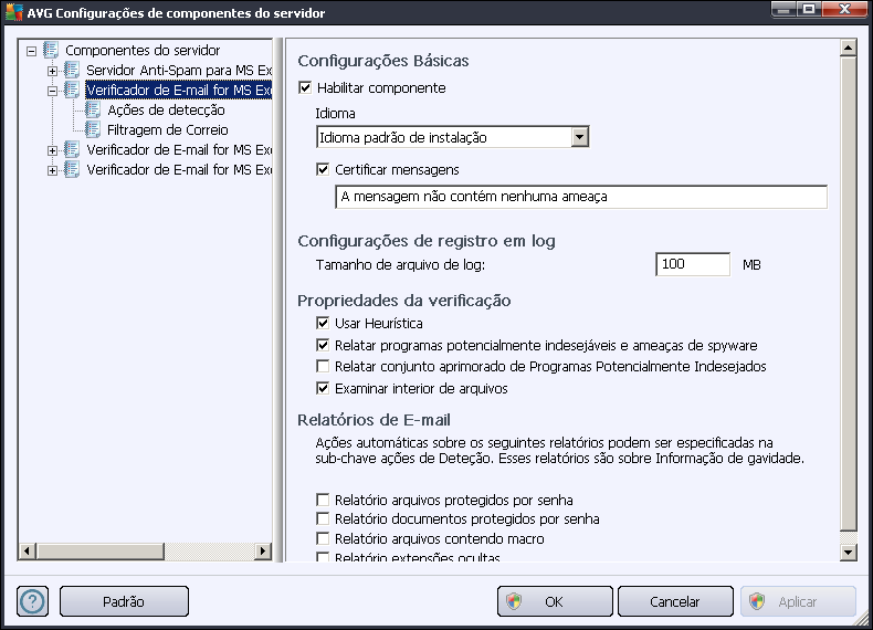 4.2. Verificador de E-mail para MS Exchange (TA de roteamento) Para abrir as configurações do Verificador de E-mail para MS Exchange (agente de transporte de roteamento), selecione o botão