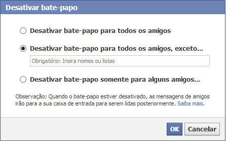 Para desativar o bate-papo você deve acessar as opções e depois clicar em desativar bate-papo. Quando você clica em desativar batepapo, as opções avançadas aparecem.