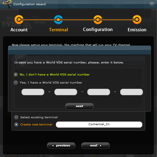 Figura 19: Assistente de Configuração - Serial Passo 3: Este passo é a configuração básica do terminal, onde o utilizador poderá definir o comportamento do mesmo.