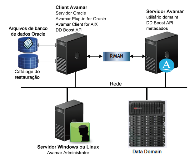 Capítulo 5: Práticas Recomendadas e Considerações de Projeto da Solução Figura 7. Servidor Avamar e plug-in Avamar para Oracle Obs.