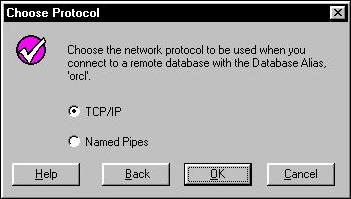 6 Manual de Instalação do Oracle Client Agora escolher TCP/IP, que vai ser o tipo de protocolo usado e então clicar em OK.