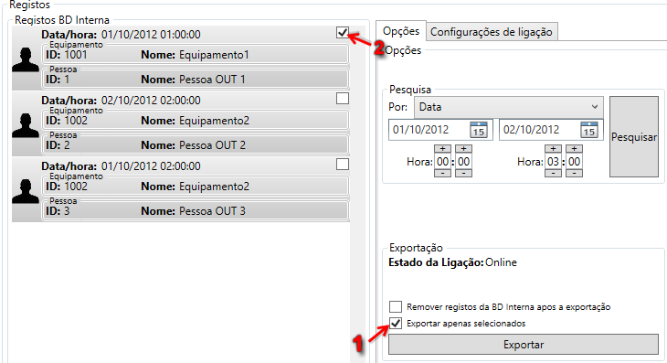 4 Testes e demonstração da aplicação interna os registos exportados para isso basta selecionar Remover registos da BD interna apos a exportação (ponto 2 da Figura 4-59).