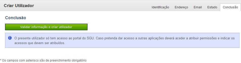 Separador Conclusão Ao carregar-se no botão