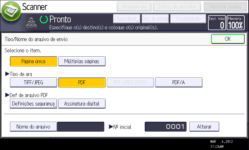 5. Digitalizar Especificar o tipo de arquivo Este capítulo explica o procedimento para especificar o tipo do arquivo que você deseja enviar.