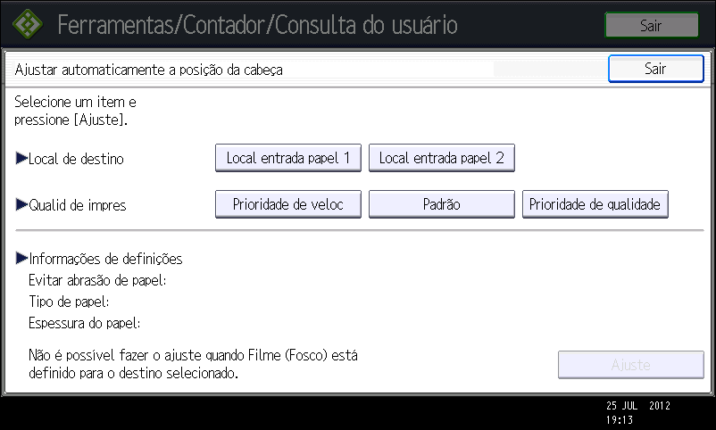 9. Solução de problemas 4. Selecione os itens cuja posição das cabeças você deseja ajustar e, em seguida, pressione [Ajuste].