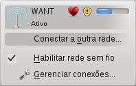 Após ter confirmado suas alterações, a nova conexão de rede configurada irá aparecer na lista de redes disponíveis, obtida com um clique do botão esquerdo no miniaplicativo do NetworkManager.