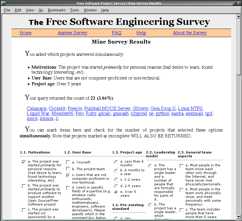 6.8. ANÁLISE DOS RESULTADOS CAPÍTULO 6. CARACTERIZAÇÃO DO PROCESSO DE SOFTWARE Figura 6.7: Imagem de uma das ferramentas de análise do questionário.