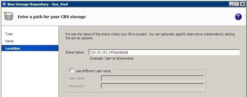 98 Na tela para a escolha do tipo de mapeamento que será realizado, deve-se escolher a opção Windows File Sharing (CIFS), mostrado pela Figura 4.62. Figura 4.62 - Escolha do tipo de compartilhamento.