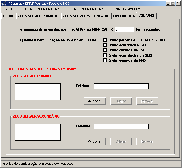 CSD/SMS O CSD (Circuit Switched Data) e o SMS (Short Message Service) são duas vias de comunicação que podem ser utilizadas pelos módulos Pégasus no caso de perda da comunicação GPRS.