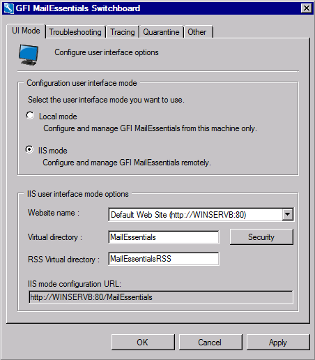 Screenshot 136: Menu de controle do GFI MailEssentials - Modo de interface do usuário 2.