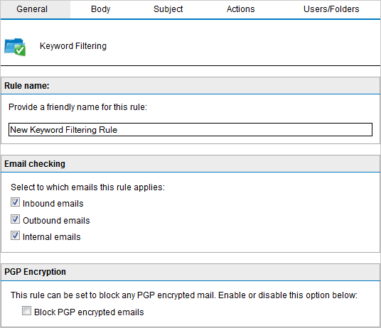 Screenshot 19: Criar uma regra de teste da filtragem de palavras-chave 4. Em Rule name, digite Test Rule. 5.