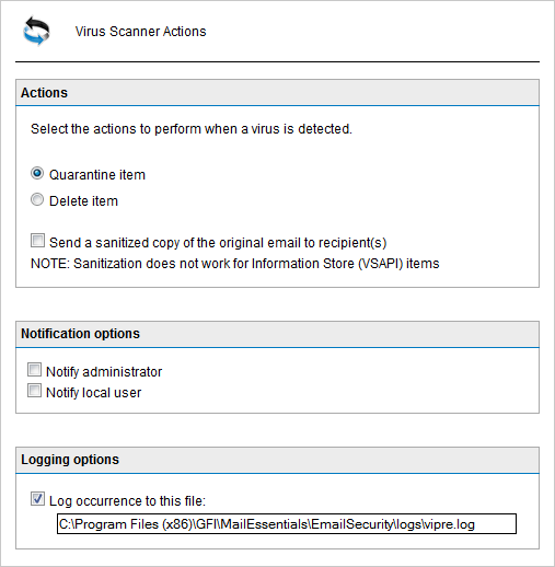 4. Se você instalou o GFI MailEssentials em uma máquina com o Microsoft Exchange, também terá a opção de verificar os emails internos e o Information Store.