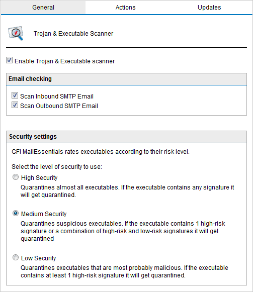 Screenshot 54: Verificador de Cavalo de Troia e Executáveis: Guia Geral 2. Selecione Enable Trojan & Executable Scanner para ativar este filtro. 3.