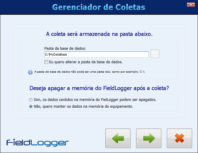 Uma vez escolhido o período de tempo de interesse, deve-se, na próxima tela, escolher a pasta da base de dados (pasta onde os dados são armazenados no computador local ou na rede) e se os dados