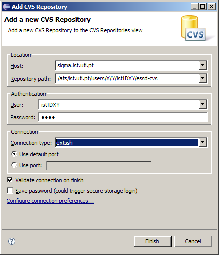 Se o repositório for adicionado com sucesso, aparece na vista CVS Repositories, podendo ser explorados