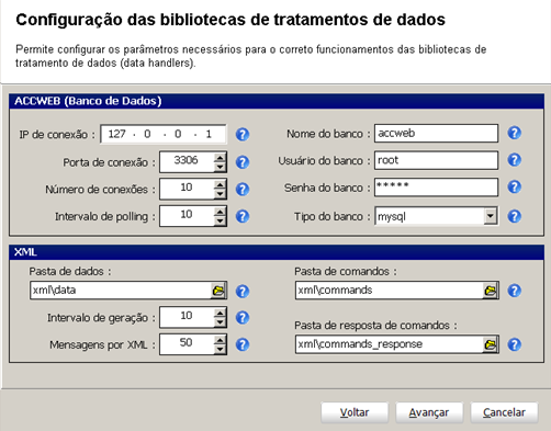 7. Tela para configurar os parâmetros das bibliotecas de tratamento dos dados.