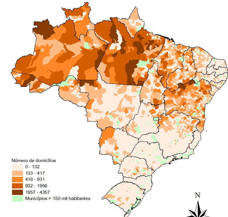 Número de domicílios sem energia elétrica em municípios < 150 mil habitantes,