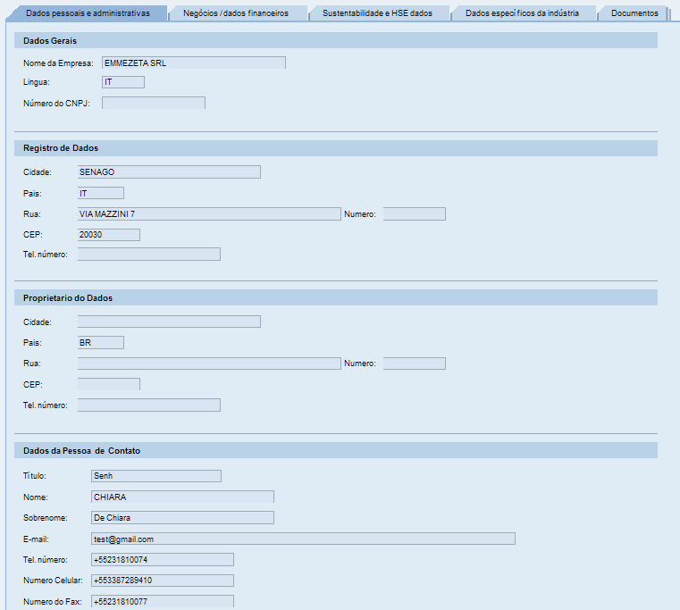 5. Questionário de qualificação: A aba dados Pessoais e administrativos (1/3) A aba dados Pessoais e administrativos está organizada conforme mostrado abaixo: Nessa