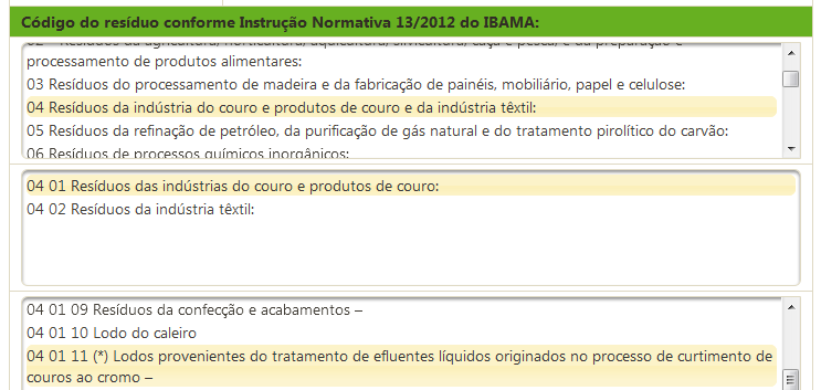 17 A Instrução Normativa n 13/3012 do IBAMA, trás uma nova codificação baseada no modelo europeu.