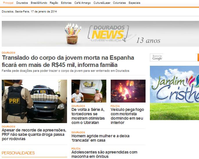 113 Figura 3: Capa do Douranews do dia 17.01.2014. Fonte: Douranews (www.douranews.com.br).