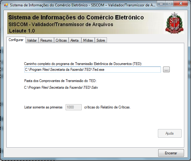 10.5 Programa TED não localizado Ocorre quando o usuário inicia a transmissão do arquivo e o aplicativo informa que não consegue localizar o programa de Transmissão Eletrônica de Documentos TED.