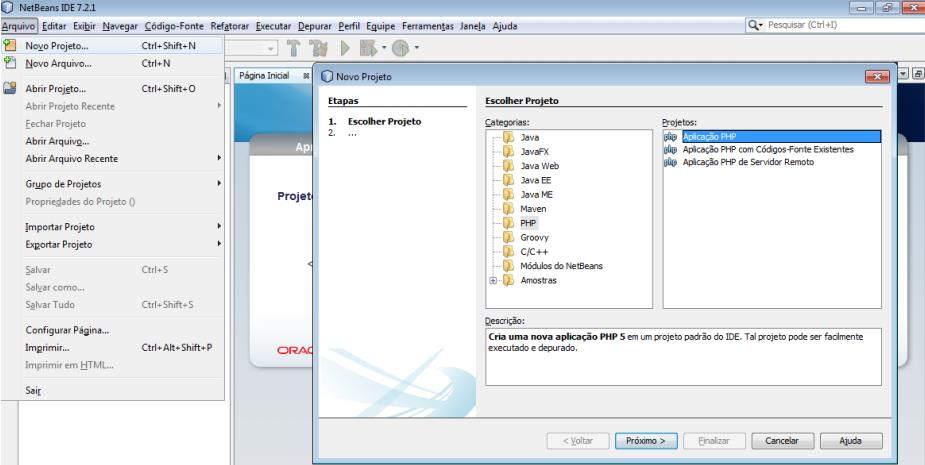 Aula 1 Iniciando um projeto PHP no NetBeans Abra o NetBeans e