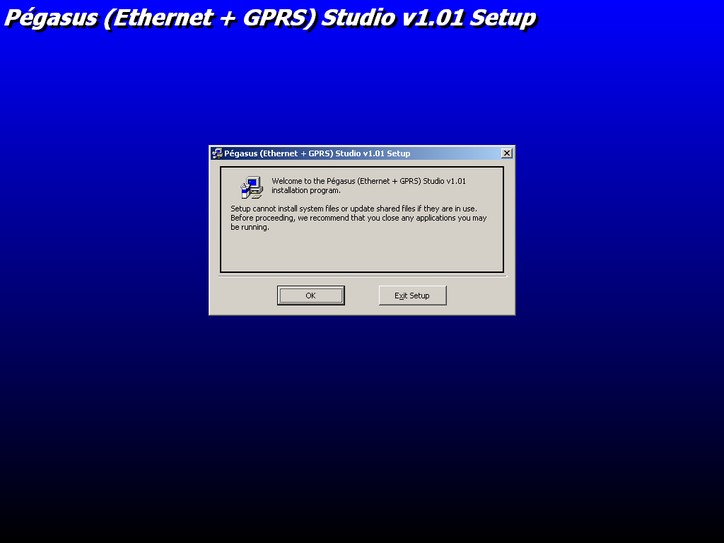 Instalação do Configurador. Para instalar o Pégasus (Ethernet+GPRS) Studio, abra a pasta Pegasus_Ethernet+GPRS_Studio que está dentro do nosso pacote de softwares e dê 2 cliques no arquivo Setup.exe.