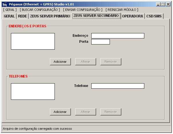 . Zeus Server Secundário. Semelhante a Aba Zeus Server Primário, porém esta deve ser preenchida caso o cliente deseje implementar um duplo monitoramento.