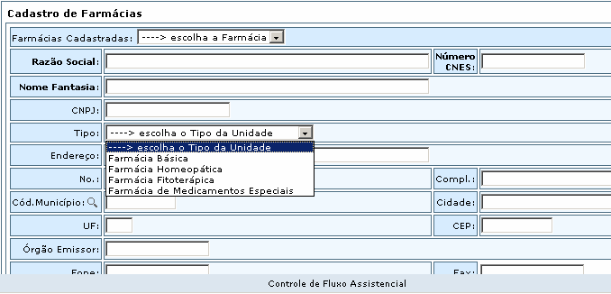 As FARMÁCIAS poderão ser cadastradas de forma independente, caracterizando o tipo de medicamento dispensado.