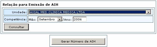 A unidade hospitalar, ao completar o período para o faturamento hospitalar, irá selecionar as internações onde haverá cobrança da respectiva AIH, clicando nos espaços vazios da coluna à esquerda e,