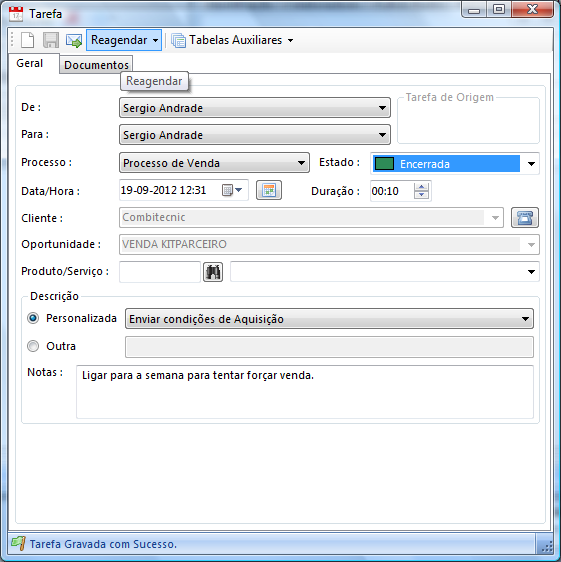 3. Como enviar para o Outlook uma tarefa? Clique no ícone na barra de ferramentas do formulário de tarefa para enviar a mesma para o e-mail do executante da tarefa.