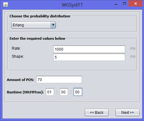 Figura C.2 Screenshot WGSysEFT (Segunda interface gráfica) Após a escolha da distribuição, são apresentados os parâmetros que devem ser obrigatoriamente preenchidos.
