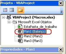 PROPRIEDADE CODENAME Retorna o nome de código de uma planilha, que substitui a declaração Worksheets(índex). Os programadores VBA mais experientes que utilizam esta forma de referenciar planilha.